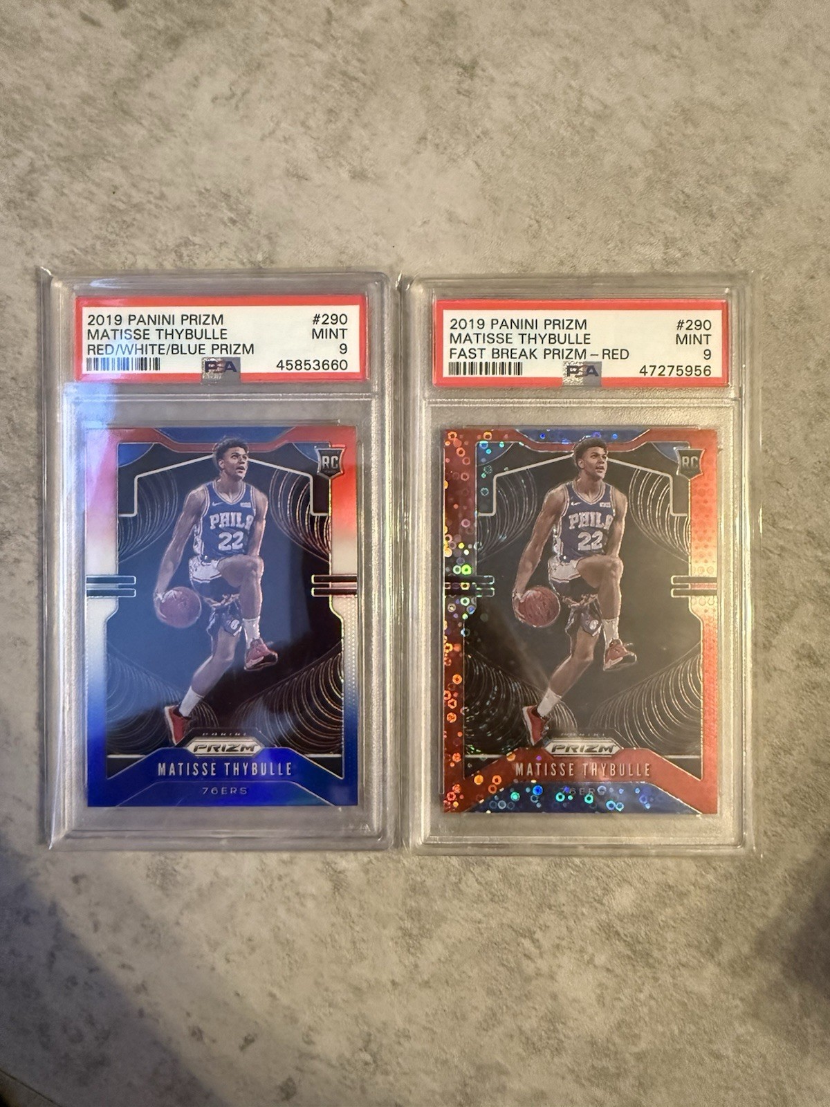 Matisse Thybulle | 2019-20 Prizm Fast Break Red Disco /125 | PSA 9 | Lot of 2