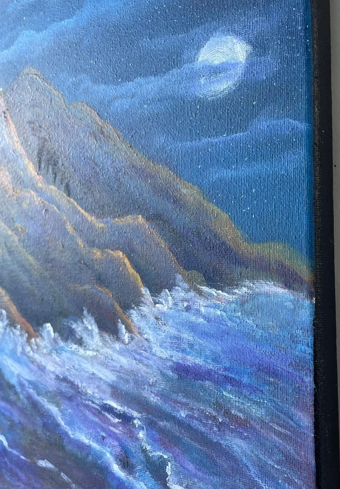 Arte Original "Luna Playa" 14x14 Lienzo Expresionismo Diseño Abstracto Arte Hogar Foto 4 de 4