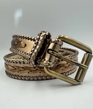 Vintage Express Metallic Leather Belt Silver Gold Y2K Size S Womens Statement