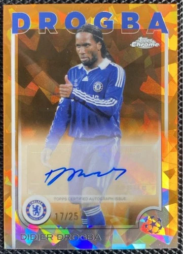 Didier Drogba 2024-25 Topps Chrome Sapphire UEFA Auto Orange 17/25 #CA-DD