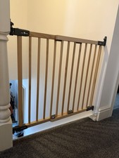 Wooden Stairway Gate, Hardware Mounted, Grey and Wood Finish