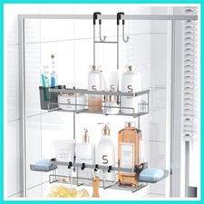 Hanging Shower Caddy Over Door: Silver Rustproof Shower Organizer over the Do...