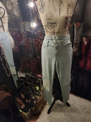 Paige Jimmy Jimmy Skinny Light Blue Denim Knee Patch Jeans - Size 29