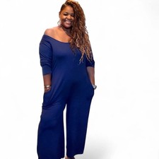 Womens Plus Size Low Shoulder Wideleg Jumpsuit