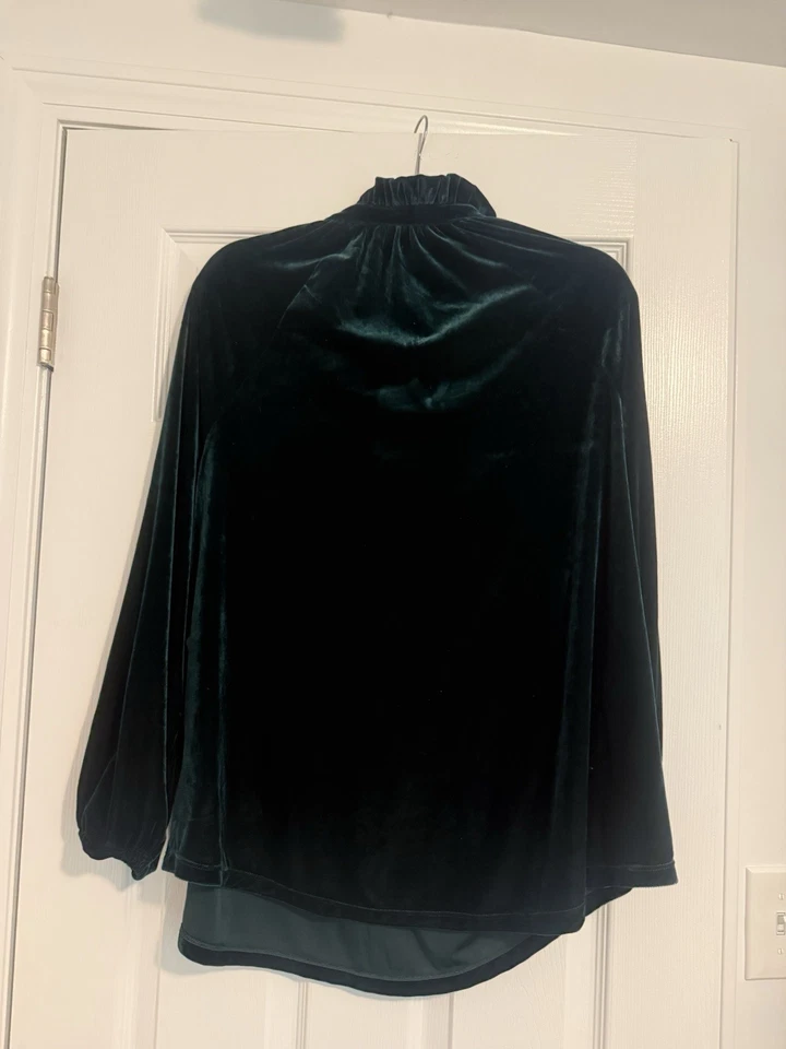 Lauren Ralph Lauren Black Label Stretch Green Velvet Top Tie-Neck Blouse Sz 1XL - Image 2 of 3