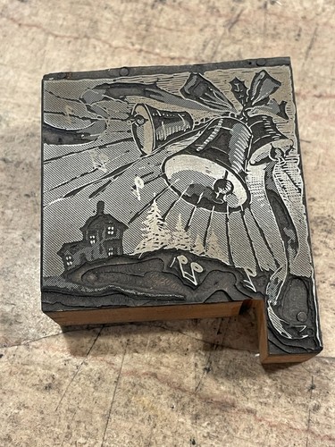 Printing Letterpress Printers Block Christmas Bells Scene / Music & House (1604)