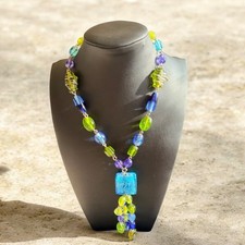 Blue green Glass Beaded Statement Necklace