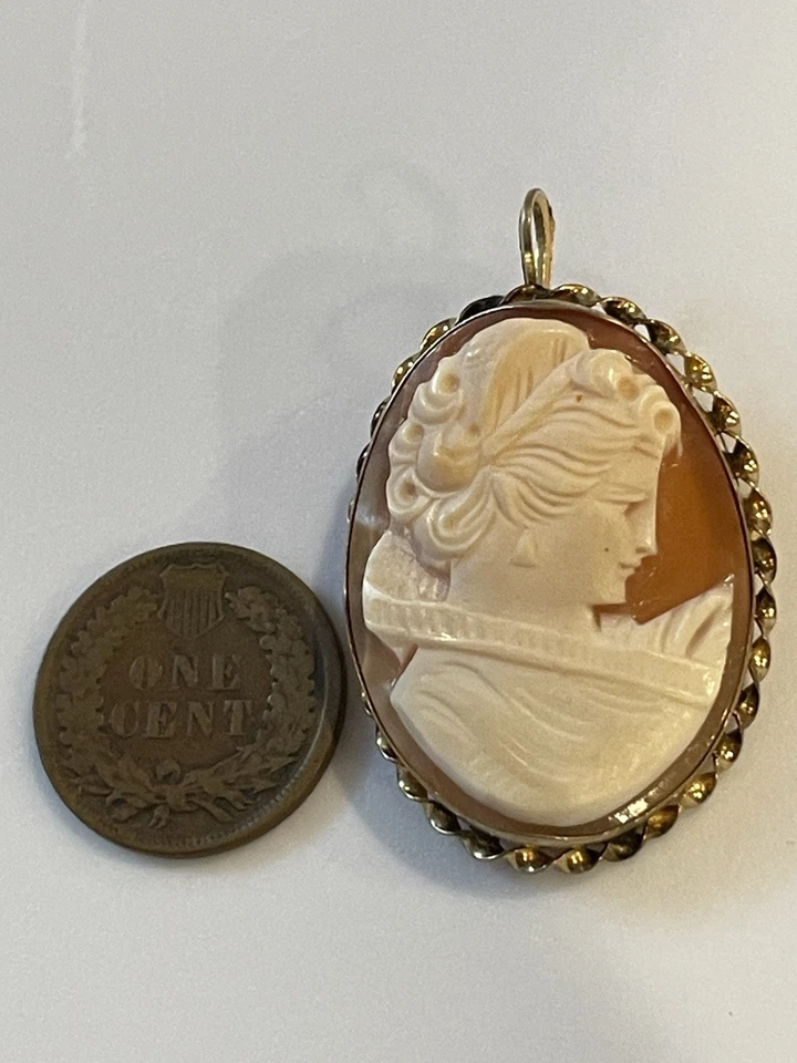 "Colgante broche camafeo concha vintage 1/20 12K GF relleno de oro 1,4""" Foto 2 de 4