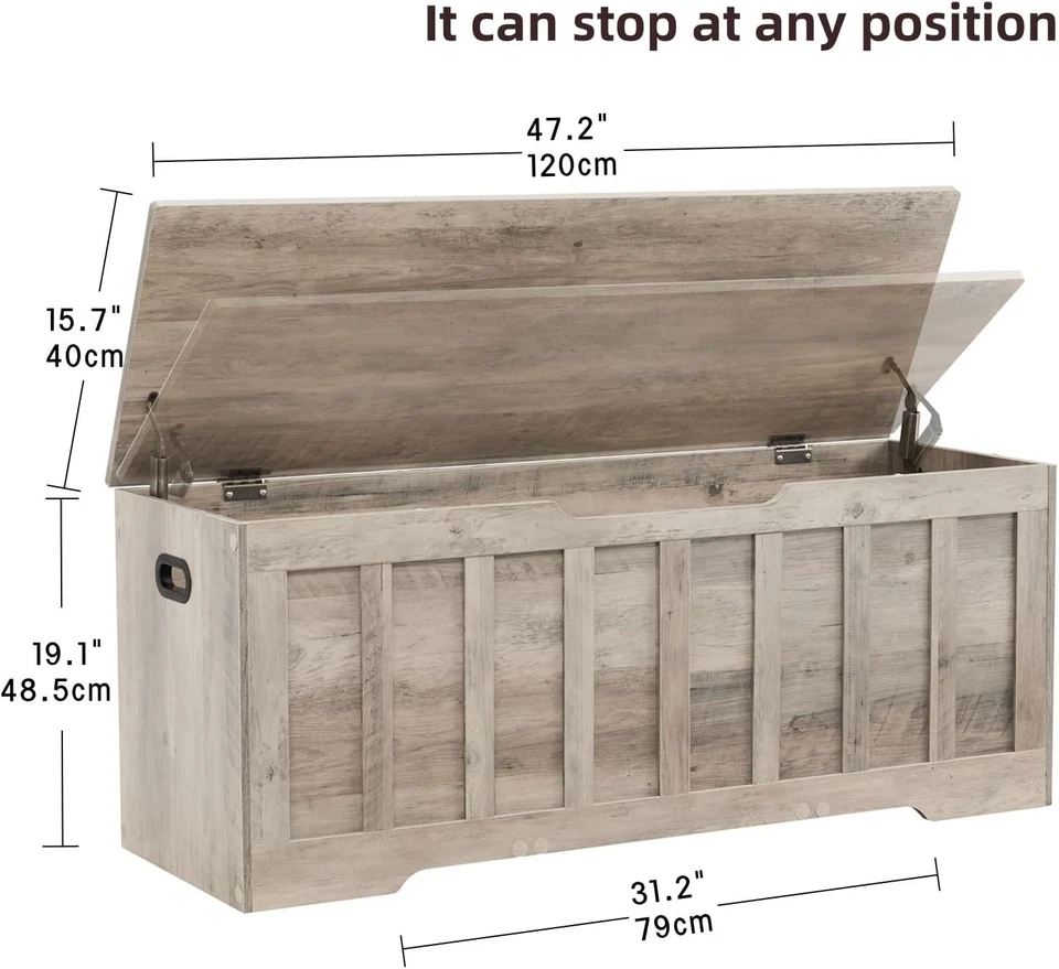 47,2-дюймовый винтажный сундук для хранения с петлями безопасности - элегантный многофункциональный дизайн - Изображение 4 из 4