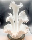 Fenton Large Silver Crest Epergne Four Horns 13 1/2" Tall