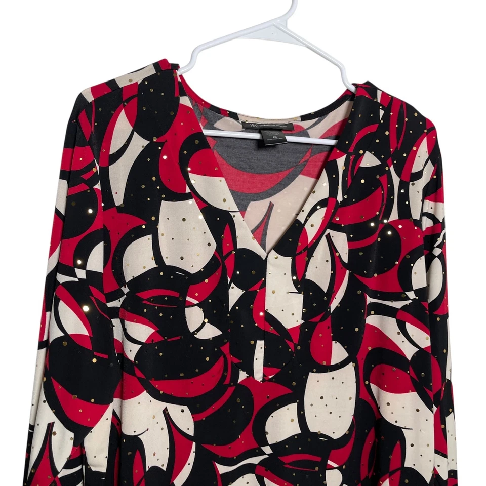 INC International Concepts Blouse Women's 2X Printed V-Neck Geometric Career - Image 2 of 4