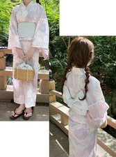 GRAIL Light Pink Flower Yukata  Obi Set Japanese Summer Dress Kimono F/S