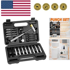 Durable 15-Piece Chrome Vanadium Roll Pin Punch Set with Detachable Hammer