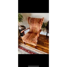 Retro Wingback Armchair – Burnt Orange Velvet, 42”H”