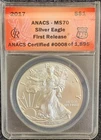 2017 1 0Z. SILVER AMERICAN EAGLE *ANACS MS70* FIRST RELEASE