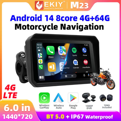EKIY M23 Android 14 Wireless CarPlay Android Auto Motorbike Navigation Screen 4G