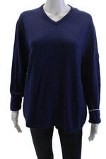 Greyson Womens V-Neck Merino Wool Blend Pullover Sweater Dark Blue Size M