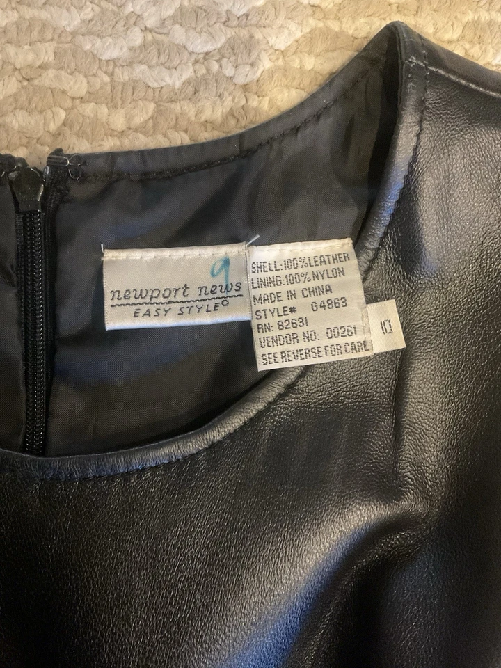 Vintage 100% Leather Newport News Maxi Dress Black Full Skirt Sleeveless 10 M 8 - Image 4 of 4