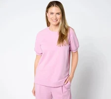 Anybody Washed French Terry Raglan Short-Sleeve Knit Top Mauve Mist L New