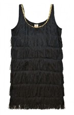 Rubie  s Black Flapper Costume Dress Large Fringe Gold Trim Gatsby 1920s