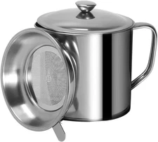 Grease Container, Bacon Container With Strainer, For 1 L, Silver 
