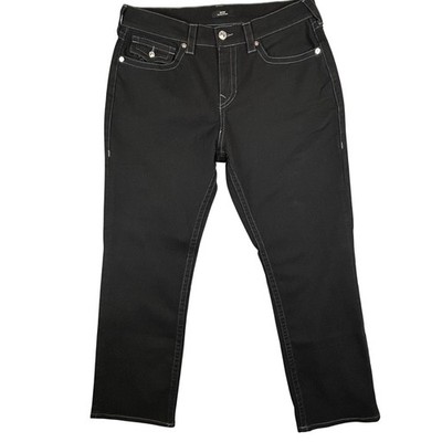 True Religion Ricky Relaxed Straight Black Contrast Stitch Jeans