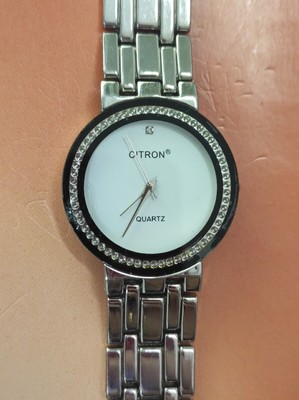 Citron women's gemmed case silver tone links bracelet quartz watch