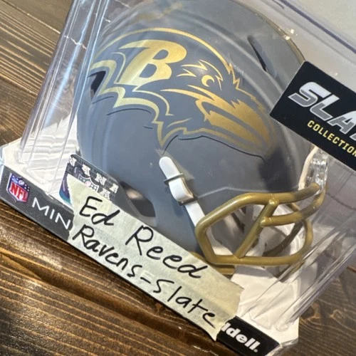 Ed Reed Baltimore Ravens Slate Edition Mini Helmet Autographed JSA