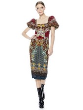 Alice + Olivia Lexia Puff Sleeve Midi Dress 8 Boho Chic