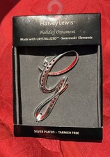 New Harvey Lewis Holiday Ornament Swarovski Crystals Silver plated letter G