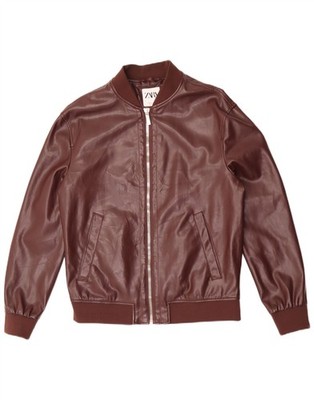Zara Herren Kunstleder Bomberjacke UK 38 Mittelbraun Polyester YH15