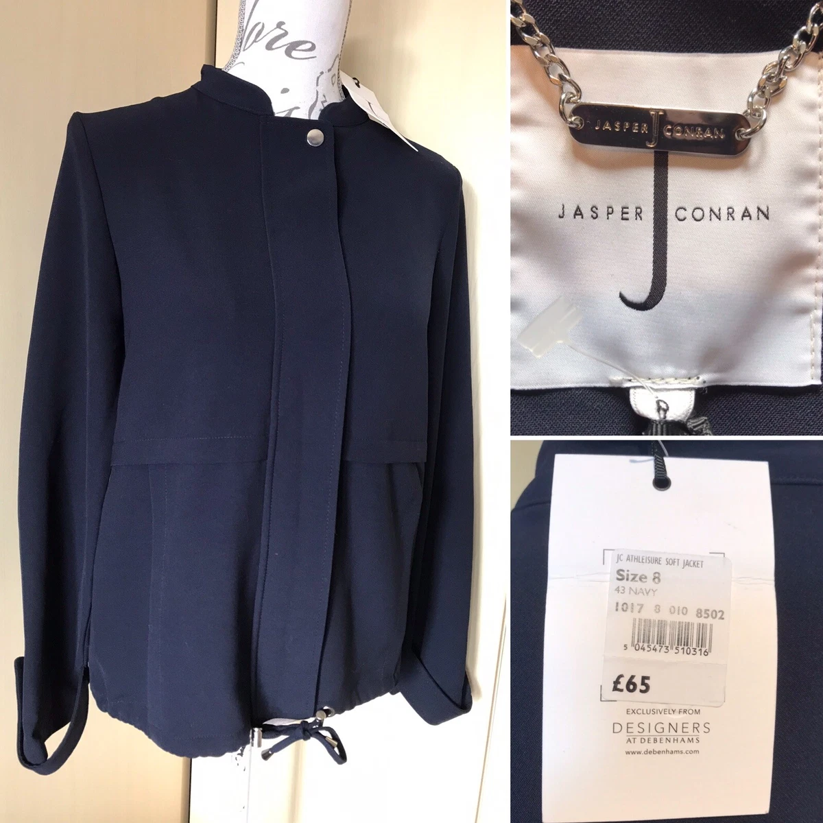 NWT JASPER CONRAN 8 Navy Soft Smart Zip Jacket RRP 65 Office