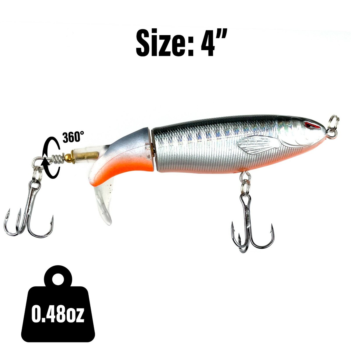 Whopper Plopper Topwater Fishing Lure - Floating, Rotating Tail For Bass, Pike, Freshwater, 9cm Hook