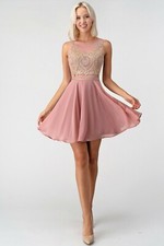 LADIES SLEEVELESS Chiffon Formal Bridesmaid Prom SHORT DRESS Size S M L 27784