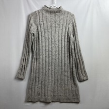 Madewell Womens Sz Medium Donegal Rolled Mock Neck Sweater Dress Gray Wool Blend