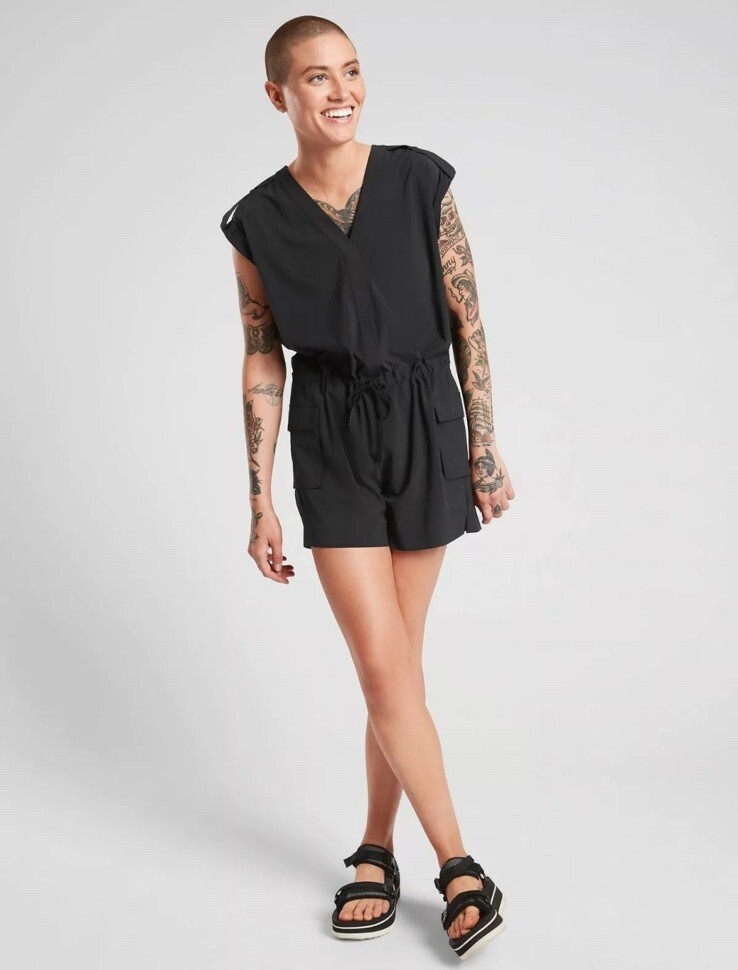 Athleta Sutton Black One piece Drawstring Romper … - image 1