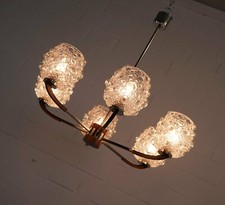 ancien plafond à bulles tige lampe suspension boule lustre années 60