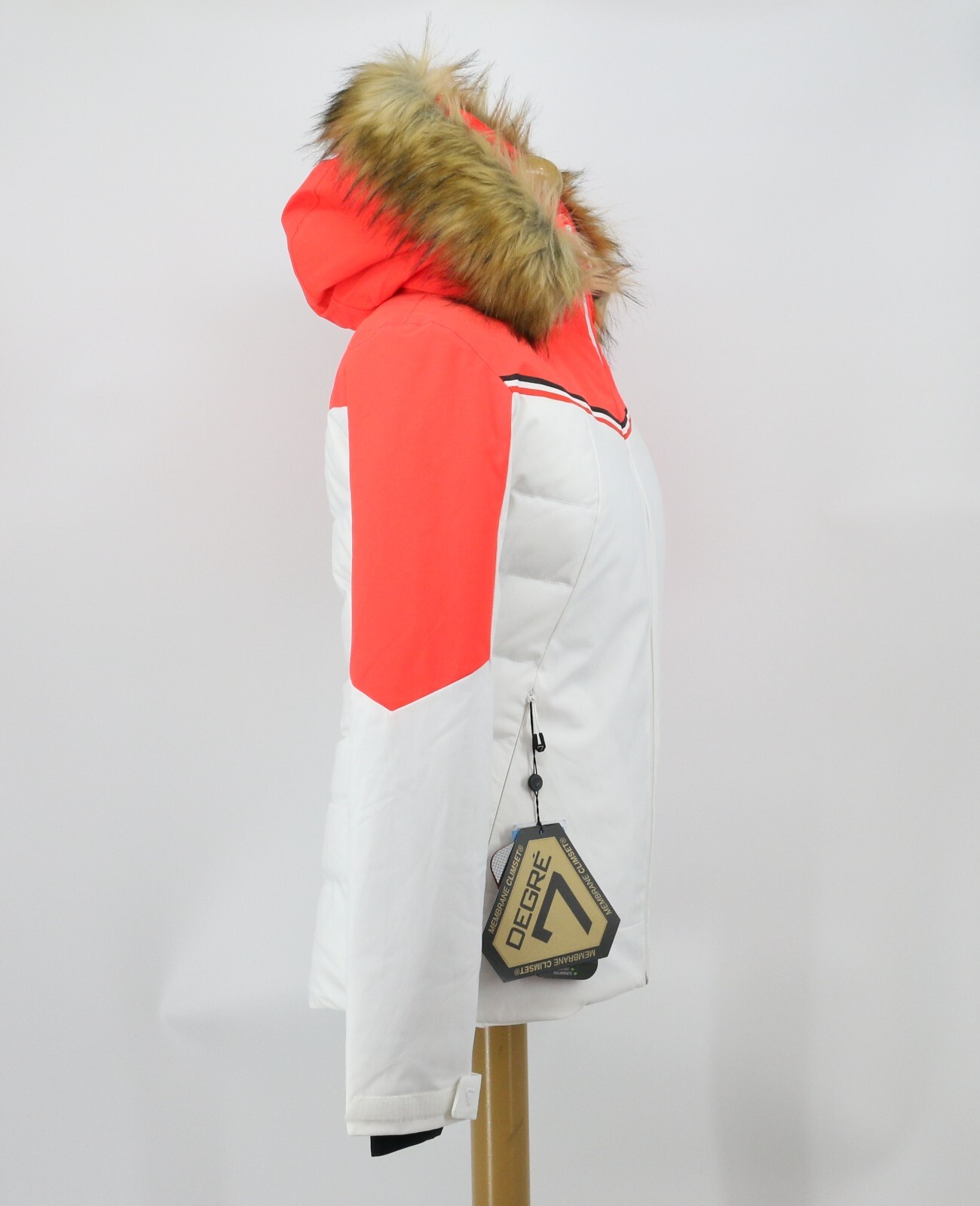 DEGRE 7 SASSIERE SKI JACKET WOMENS WHITE ORANGE FAUX FUR HOODED RRP £
