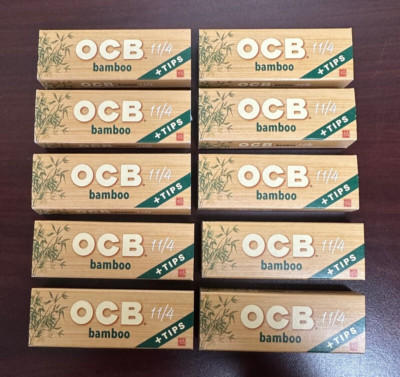 OCB BAMBOO 1 1/4  Cigarette Rolling Papers + Tips -10 PACKS