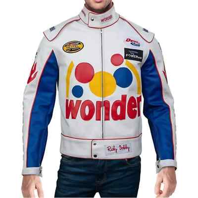 Wonder Talladega Nights Ricky Bobby White Racing Leather Jacket
