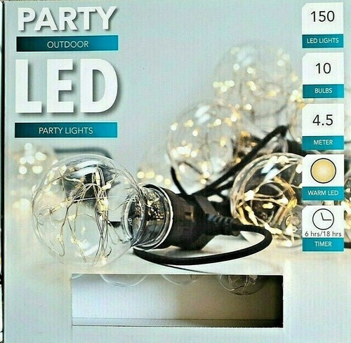 LED Lichterkette Timer Party Glühbirne außen warmweiß Drahtlichterkette 4,5m - Bild 3 von 4