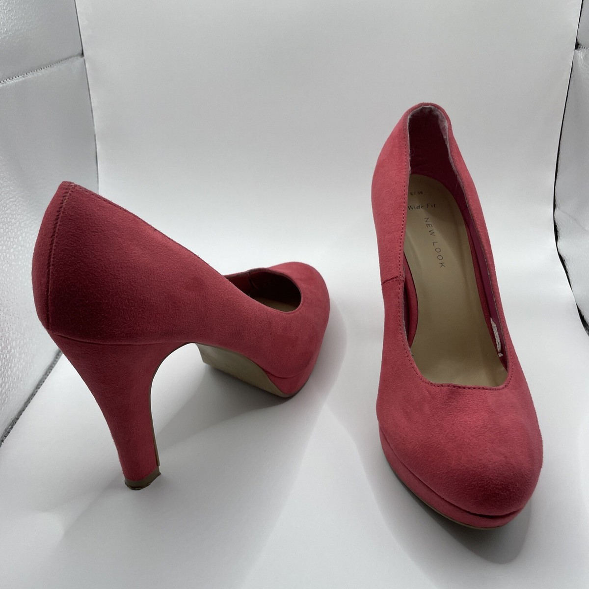 Pink Suede Platform Round Toe Court Heels Uk Wide Fit Newlook Inside  Leather