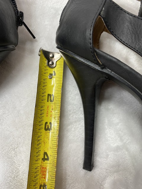 Nine Westâ¢ Womenâs 7.5 Black Thick Strappy Caged Heels Leather EUC | eBay