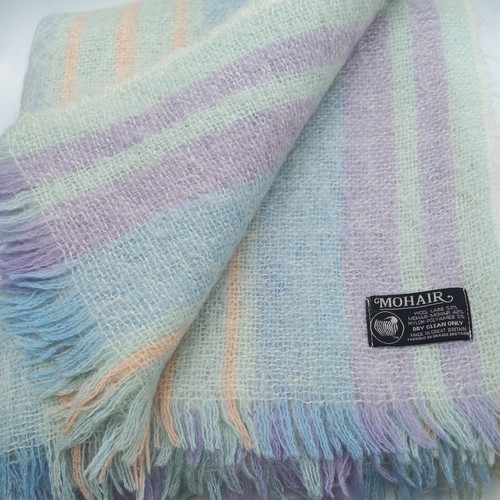 Mohair Wrap Shawl Throw Fringed Striped Pastel Colors Great Britain 62"x 52" - Picture 3 of 5