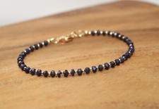 Blue Sapphire Rondelle Facetedd 4mm Gemstone Beaded Bracelet 7