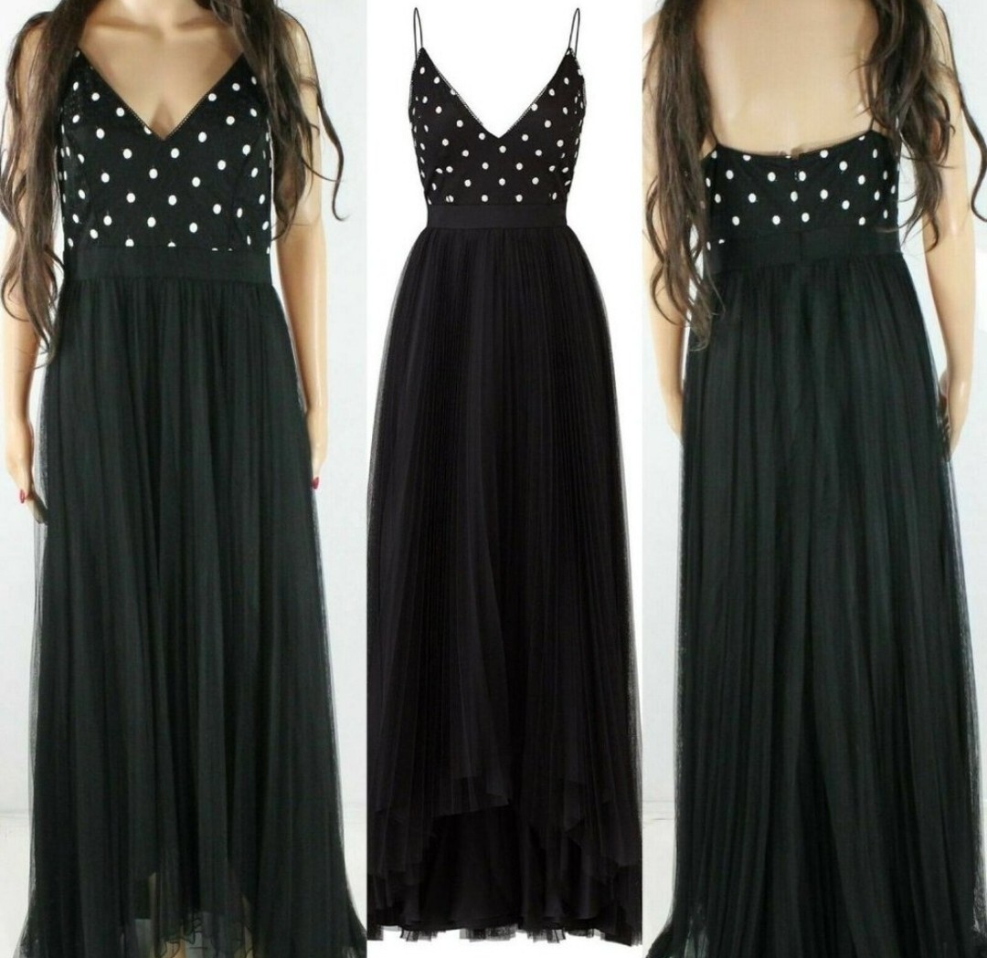 Adrianna Papell Womens Sleeveless Tulle Polka Dot Bodice Gown Size