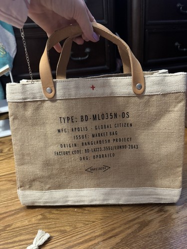 Apolis Petite Market Bag Natural, Custom Text- Disney Theme, Leather Handles - Picture 2 of 9