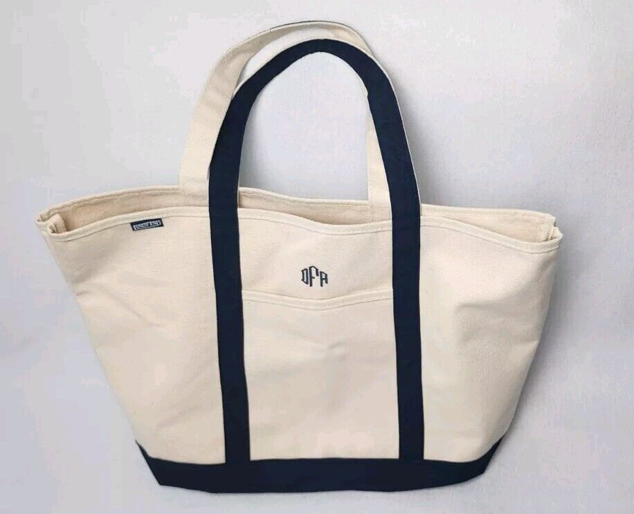 Vintage Lands End Whithe Canvas Tote Bag Large Open Top Made Vintage Lands End Whithe Canvas Tote Bag Large Open Top Made
