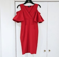 Red Bodycon Fitted Knee Length Cold Shoulder Sleeve Mini Cocktail Wedding Dress