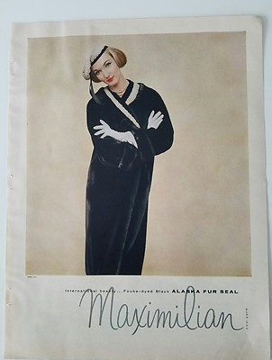 1956 Fouke-dyed black Alaska fur seal women's coat MAXIMILIAN AD